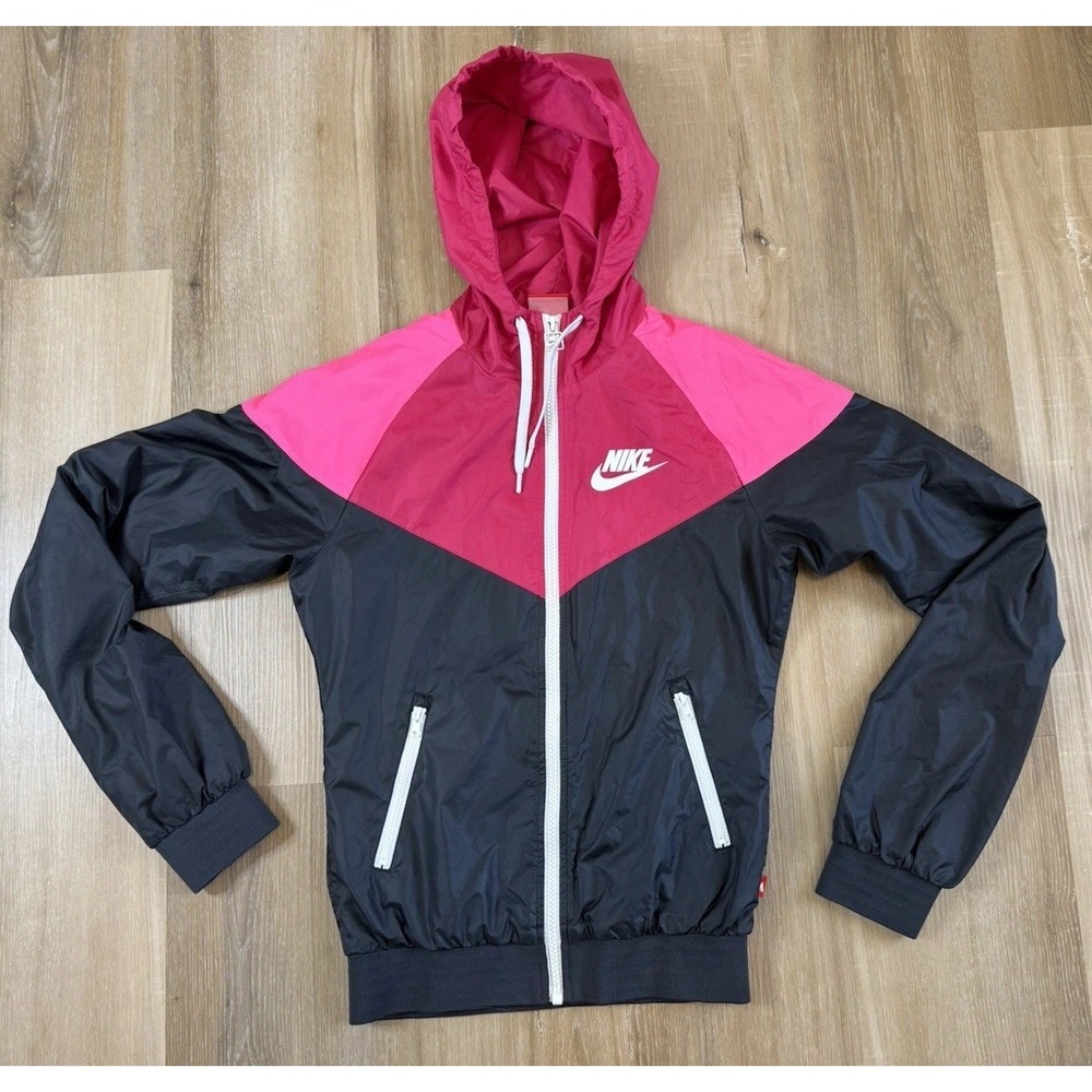 Nike Vintage Womens Full Zip Hooded Windbreaker 80s 90s Y2K Style Neon‎ Pink XS